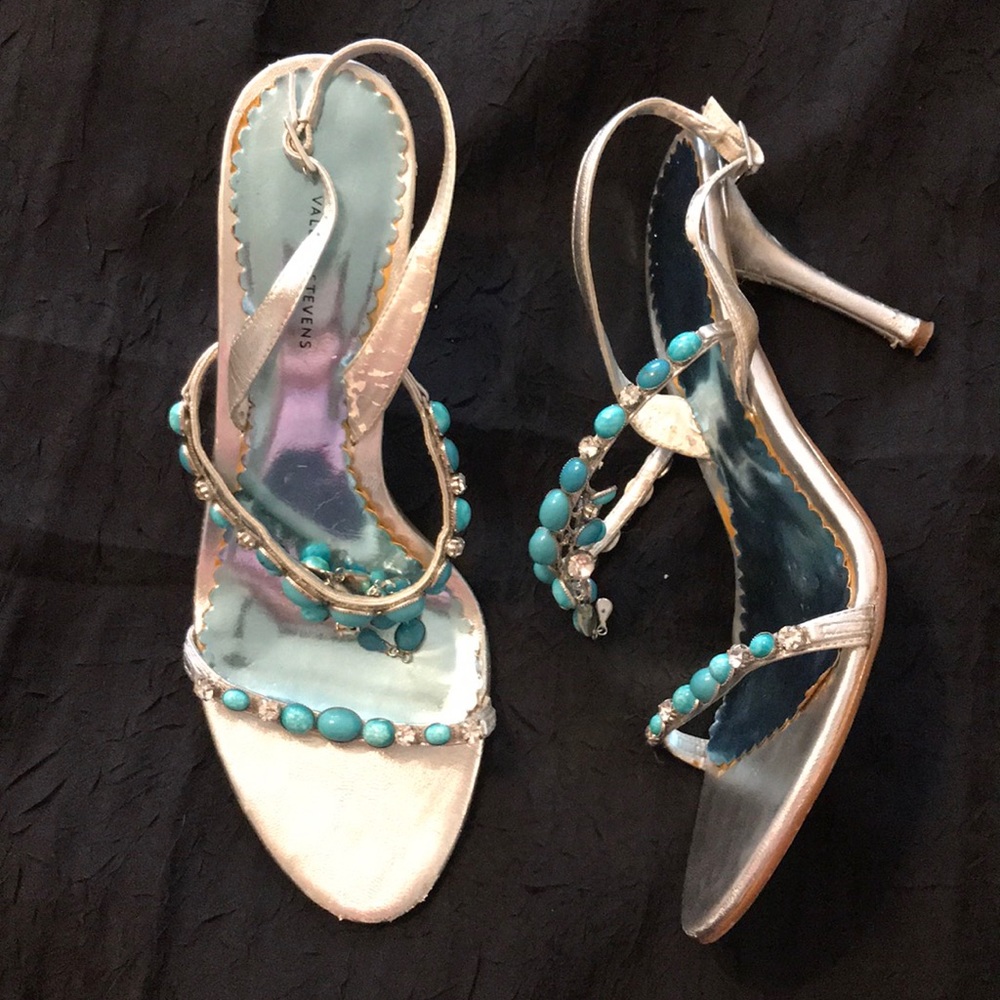 Valerie Stevens Strappy Silver Sandals